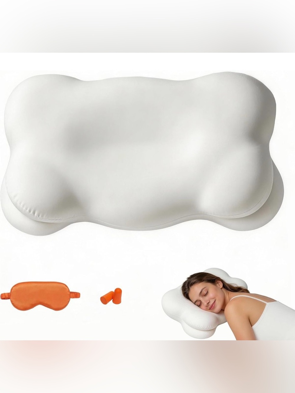Mellow Sleep Contour Memory Foam Neck Cloud Pillow for Neck Support - White